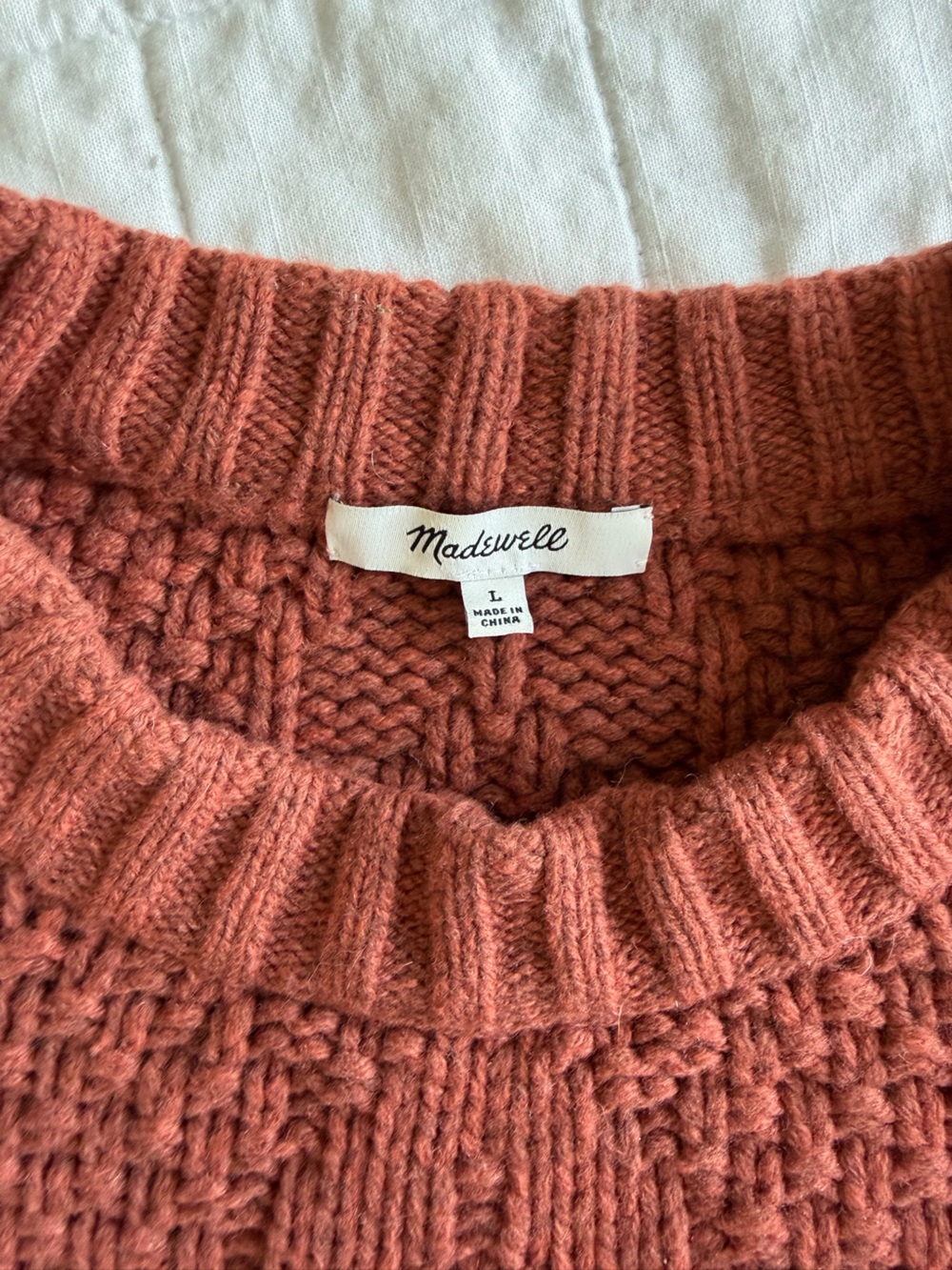 Madewell Ridgecrest Cable-Knit Crewneck Sweater in Rust Size Large - Picture 14 of 16